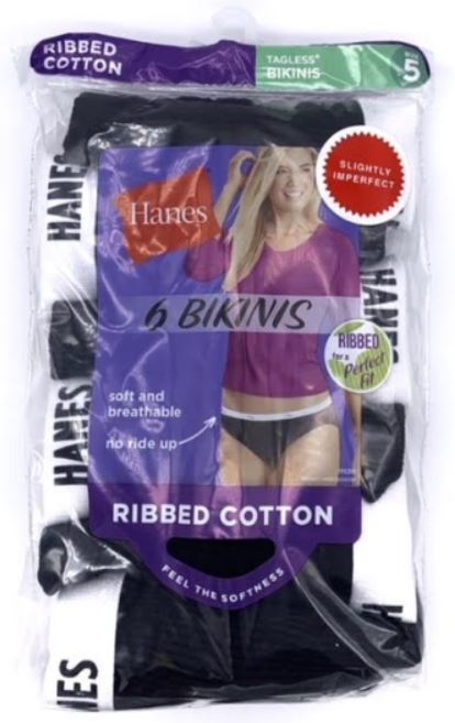 #0W-IR819 'Hanes' Ribbed Cotton BIKINIs - $3.65 per 6 pack (18 packs)