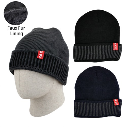 #9H-10063 'Thermaxxx' Men's Winter Knit HAT w/ Fur Lining - $2.75 each (24 pcs)