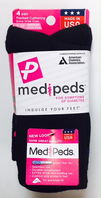 PEDS Womens Diabetic Crew Socks with Non-Binding Top and Cushion Sole 4 Pairs