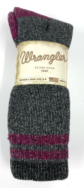 

Womens Wrangler Socks-Size 9-11 #635

Wrangler boot socks, cushioned heel/toe, 1 pair banded, 2 colors as pictured, THERMAL LINED, 40% ultraspun polyester/40% acrylic/17% Nylon/3% Spandex, MADE IN USA.

5 dozen case - $15/dz($1.25 per pair)

